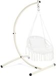 Homgava Hammock Chair Stands Hanging Hammock Stands,C Stand for Swing Chair Heavy Duty Steel Egg Chair Stand Only,Maximum Weight 330lbs Capacity Indoor/Outdoor Upgrade Model（2023White）