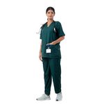 DRx5 Scrub Suit for Women - Classic V-Neck Healthcare Uniform Set | Premium Blend for Comfort and Durability | Ideal for Doctors, Nurses, and Hospital Staff (Bottle Green, X Large)