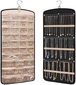 Mosghuiy Hanging Jewelry Organizer with 39 Pouches, 36 Necklace Hooks, Double Sided Necklace holder for Earrings, Necklaces, Rings on Closet, Wall, Door(Black)