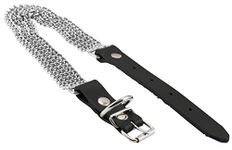 Dogs My Love Triple Metal Chain 1" Wide Genuine Leather Straps Dog Collar (16.5"-18.5")