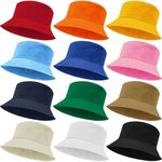 Anzices 12 Pack Bucket Hats for Women Men, Solid Color Unisex Packable Sun Hat Fishman Cap for Holiday & Travel - Multicolor