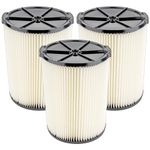 (3 Pieces) VF4000 Replacement Cartridge Filter Compatible With RIDGID 72947 Wet dry Vac 5 to 20 Gallon 6-9 Gal Husky Vacuum RV2400A RV2600B WD5500 WD0671 Vac, HEPA Filter 3 Pack