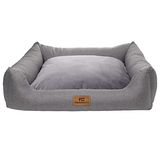 Ferocity Pet Bed Small Dog Bed Washable with Reversible Cushion, Gray and Linen 85x70 [123]