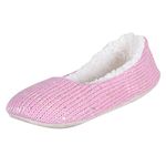 Ladies Pink Knitted Ballet Ballerina Sequin Slippers with Non-Slip Sole UK 5-6