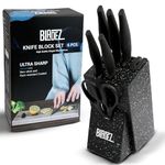 Bladez Professional Kitchen Knife Set, 5pcs Grey Kitchen Knives, Stainless Steel Granite Non Stick Blades, Chefs, Filleting, Bread, Paring and Utility Knives (Dark Grey Granite Knife Block Set 6 PCS)