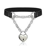 Alona Magic Goth Choker Necklaces for Women, Black Choker and Heart Padlock Day Collar with Key, Black PU Leather Choker Collar for Women, Faux Leather Stainless Steel