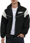 Yimoon Men's Y2k Jacket Zip Up Lightweight Oversized Vintage Varsity Jacket Windbreaker Patchwork College Outerwear(Black-M)