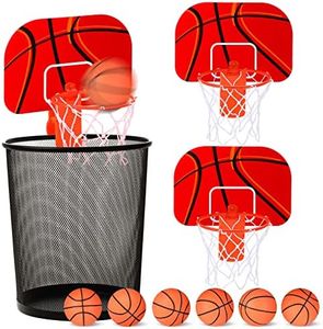 Honoson 3 Sets Indoor Trash Can Basketball Game Set Includes 3 Mini Clip on Basketball Hoop with Backboard 6 Inflatable Ball and 3 Pump for Teens Adults Office Decompression Toy Birthday Gift