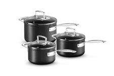 Le Creuset Toughened Non-Stick Saucepan Set with Lids- 3 Pieces, 16, 18, 20 cm, Black, 51803000010002