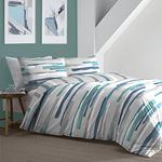Fusion - Blue Nautical Stripe Duvet Cover - Double Bedding Size (200 x 200cm) - Clifton Collection - Contemporary Blue Duvet Cover - Grey/Teal Blue Bed Set - Teal Bedding with Stripe