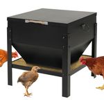 Solution4Patio All Metal Chicken Feeding Box 80 lbs Large Capacity Portable, Waterproof Lid, Hens and Roosters, No Waste Coop Poultry, Galvanized Steel Feeder Standing for Chickens