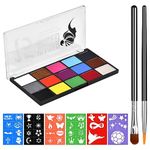 Pagezol 15 Colours Face Paint Kit for Kids and Adults, Face and Body Paint, Kids Face Paint, Washable Face Painting Palette with 4 Brushes & 6PCS Stencils, Body Painting for Halloween Party Copley