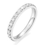 TIGRADE 3mm Womens Titanium Eternity Rings Half Cubic Zirconia Statement Wedding Engagement Band Size 3-13, Silver, Size 8