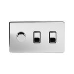 Soho Lighting Polished Chrome 3 Gang Light Switch with 1 dimmer (2X 2 Way Switch & Trailing Dimmer) Blk Ins Screwless