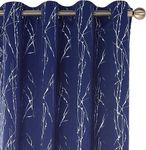 Navy Blue Blackout Curtains 95 Inch Length 2 Panels Set, Grommet for Bedroom and Living Room - Wave Line Print Pattern Thermal Insulated Room Darkening Curtains(52x95 Inch, Navy Blue,2 Panels)