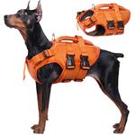 Kuoser Dog Life Jackets for Small Medium Large Dogs, Adjustable High Visibility Dog Life Jacket with Rescue Handle, Ripstop Dog Flotation Life Vest Pet Lifesaver Puppy Swimsuits Orange XL