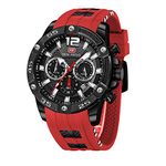 MF MINI FOCUS Men's Unique Casual Chronograph, Waterproof, Luminous, Calendar, 24 Hours Silicon Band Fashion Wrist Watches -Red, Black