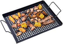 MEHE Vegetable Grill Basket,Nonstick Grilling Topper 14.6 "x11.4 Thicken Grill Pan BBQ Accessory for Grilling Veggie, Fish, Shrimp, Meat, Camping Cookware (With Hand)