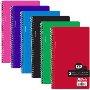 BAZIC Products Notebook College Ruled 3 Subject Spiral 120 Sheets Spiral Notebooks 9.5"x5.75", Journal Comp Lined Composition Notebook, Assorted Color, 24-Pack