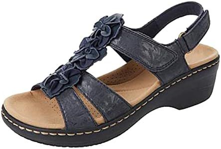 Susenstone Sandales Femmes Orthopedique Confortables Chaussures Plateforme Nu-pieds Été Sandales Femmes Sandales Plates Toe T-Sangle Comfy Semi Trailer Sandales Chaussures de Plage Bleu 35 EU