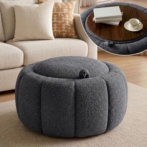 Tbfit Round Storage Ottoman - No Assembly Required, Storage & Sturdy Structure Multi-Functional Seat/Footrest for Living Room, Bedroom & Kids Room Soft Fabric for Family Home Use, Grey