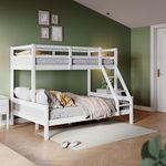 ZANOFIRA Triple Bunk Bed with Ladder, Solid Pine Wood Frame Bedroom Furniture, Single Bed and Double Bed Set, Double 4 Foot 6, Single 3 Foot Sleeper Bed For Kids Children Home, White