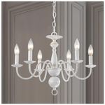 French Country Chandelier 6-Light Modern Farmhouse Chandelier for Dining Room Rustic Chandelier for Bedroom White Metal Chandelier Candle Style for Kitchen