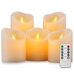 Pandaing Battery Operated Candles Set of 5 Pillar Realistic Moving Flame Real Wax Flameless Flickering LED Candles with Remote Control 2 4 6 8 Hours Timer