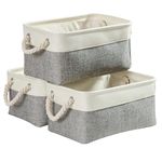 Mangata Large Storage Box set of 3, Canvas Fabric Storage Baskets with Handles for Cupboards, Wardrobe, Shelves, Bathroom, Clothes, Toys, Towel (Foldable, Grey White)