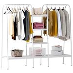 soges Large Metal Garment Rack with 4- tier Storage Shelvels and Hanging Rod, Freestanding Clothing Rack, Clothes Hanging Rack Storage Organizer, White Coat Rack, 10CZSS-UT-011WTPRO-CA