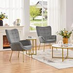 Yaheetech Modern Velvet Armchair, Upholstered Oversized Accent Chair Vanity Chair with High Back and Metal Legs for Living Room Bedroom Home Office, Light Grey, 2pcs