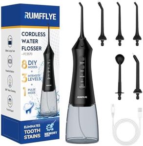 RUMFFLYE Water Flosser for Teeth Cordless Water Pick with 3 Modes 12 Pressure Levels Dental Water Flosser 300ML 5 Jet Tips IPX7 Waterproof Oral Irrigator USB Electric Flosser for Travel Home Black