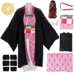 Kaherdin Womens Kamado Cosplay Costume Set Kimono Anime Cosplay Outfits Full Set with Wig