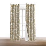 BFAM 100% Blackout Curtain for Bedroom Thermal Insulated Floral Print Blackout Curtains Double Layer Full Room Darkening Curtains with White Liner, Set of 2 Curtains, 8 Feet, Golden