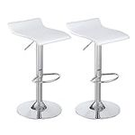 Panana Set of 2 Bar Stools Pub Home Breakfast Barstools Armless Backless Square Seat Swivel Chair (White)