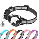 Ytanest Airtag Cat Collar, Reflective Air Tag Cat Collar with Apple Air Tag Holder, Breakaway Tracker Gps Collar for Small Cats, Kittens and Puppies, Black, S(9-11 Inch)