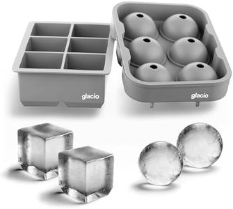 glacio Ice Cube Molds - Silicone Combo Trays - Sphere Ice Mold Ball Maker with Lid & Large Square Tray - Set of 2