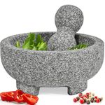 PriorityChef Granite Mortar and Pestle Set - 6 Inch Natural Stone Molcajete Mexicano for Spices, Seasonings, Pastes - Pestle and Mortar Bowl for Fresh Guacamole, Salsa, Pesto, Small, Grey