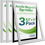 VAIIGO Acrylic Sign Holder 8.5" x 11" Wall Mount, Self Adhesive Magnetic Display Frame with Nano Tape, Plastic Clear Document Frame for Office, Store, School, Home, Wall Picture Frame (Silver, 3Pack)