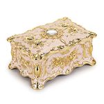 Hipiwe Vintage Metal Jewelry Box - Two Layer Rectangular Trinket Organizer Storage Box Ornate Treasure Chest Box Jewelry Decorative box Keepsake Gift Box Case for Women Girls, 7"x5"x3"