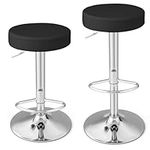 GiantexUK Bar Stools Set of 2, Swivel Height Adjustable Kitchen Stools with Metal Frame, Gas Lift, Footrest & Non-slip Ring, PU Leather Breakfast Bar Chairs for Home Living Room Pub (Black)