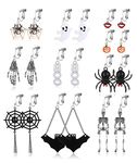 JeryWe 10 Pairs Halloween Stud Earing Clip Sets Women Cute Bat Cat Witch Hat Stud Earrings Set Spider Web Beaded Pumpkin Ghost Spooky Face Skeleton Hand BOO Drop Dangle Drop earrings Costume Earrings Jewelry for Halloween Party