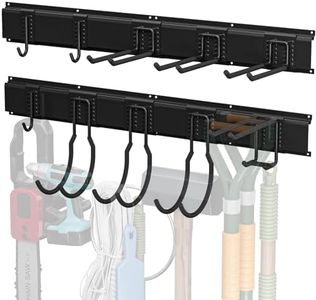 TICONN Garage Organization Tool Storage Utility Rack, Heavy Duty Wall Mounted Hanger Organizer System for Shed Garden Yard Tools, Ski Gears, Broom, Rake, Shovel (64" w/ 10 Assorted Hooks)