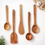 SOLARA Neem Wooden Spatula Set of 5, Spatula Kitchen Tools, WoodenLadle, Spatula Set for Non-Stick Pan, Naturally Antibacterial, Eco-Friendly & Non-Toxic, Ideal for Non-Stick Cookware
