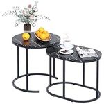 VILAWLENCE Nesting Coffee Table Set of 2 Modern Round Black Faux Marble Wood Table,Side Table Gold Metal Frame Oval End Table Small Space for Living Room,Bedroom,Studio Apartment Essential