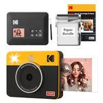 KODAK Mini Shot 3 Retro 4PASS 2-in-1 Instant Camera and Portable Photo Printer (7.6 x 7.6 cm) + Package with 38 Sheets, Yellow