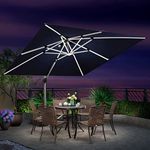 PURPLE LEAF 10 FT Patio Umbrella Outdoor Solar LED Luxury Cantilever Umbrella with LED Lights 360° Rotation Rectangle Umbrellas Windproof Offset Umbrella Heavy Duty Sun Umbrella for Garden, Deck, Table,Backyard and Pool, Navy Blue