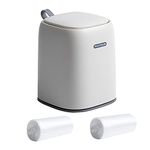 Eidoct Mini Desktop Trash Can with Press Type Lid, Small Waste Garbage Basket Bin for Desk Office Kitchen, Colorful Plastic Trash with 2 Rolls of Trash Bags (White)