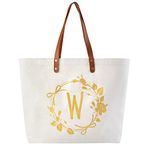 ElegantPark Monogrammed Gifts for Friend Gifts Women Tote Bag with W Initial Personalized Wedding Gift for Bridesmaid Large Shoulder Bag with Interior Zip Pocket Canvas