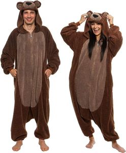 Funziez! Sherpa Bear Adult Onesie - Animal Halloween Costume - Plush Teddy One Piece Cosplay Suit for Adults, Women and Men, Brown Bear, Large